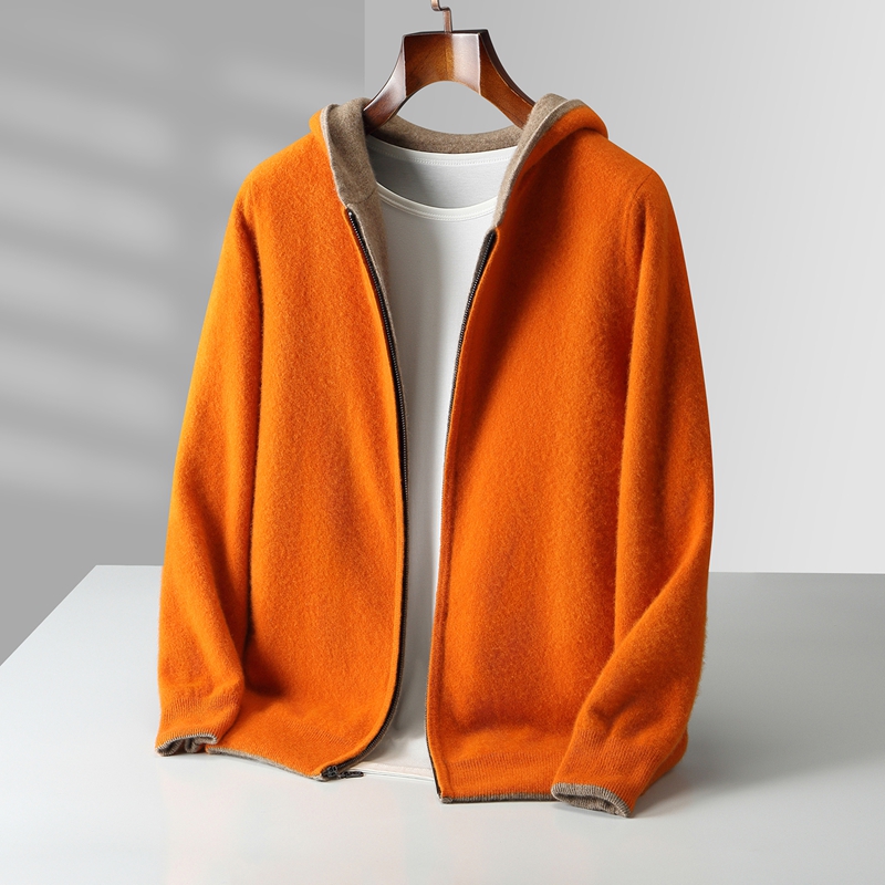 Wool Coat Peacoat - Cardigans à capuche en cachemire rembourré