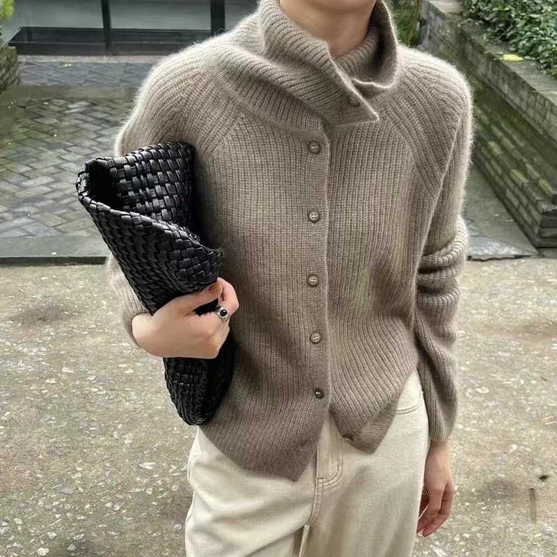 Wool Coat Peacoat - Cardigan à col roulé pour femme,