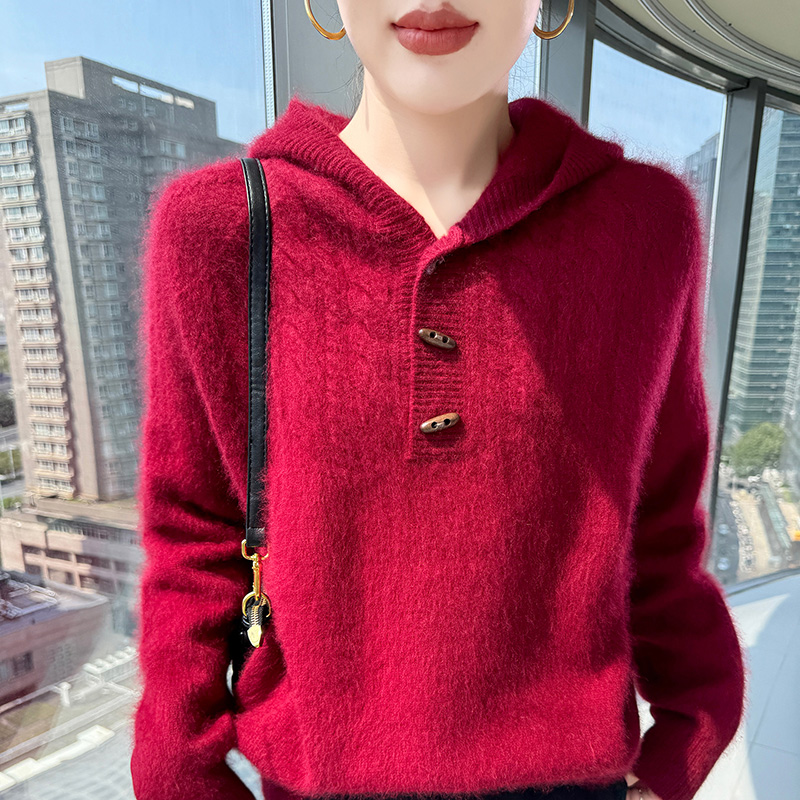 Pull à capuche tricoté en cach - Wool Coat Peacoat avis et prix